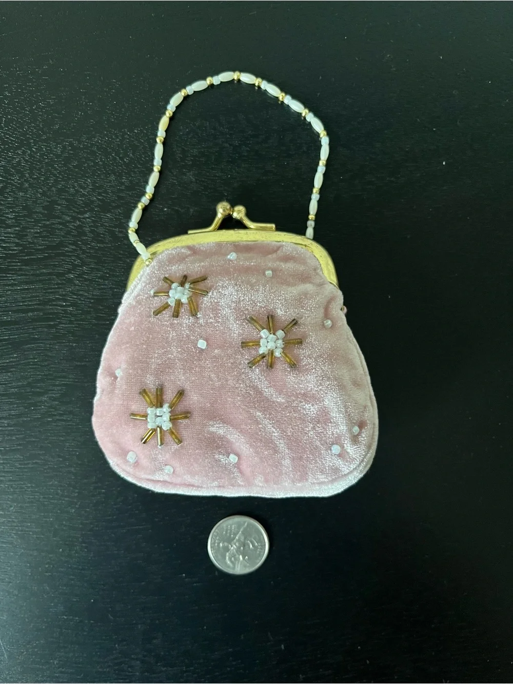 Vintage 1950’s Pink Velvet Beaded Mini Handbag